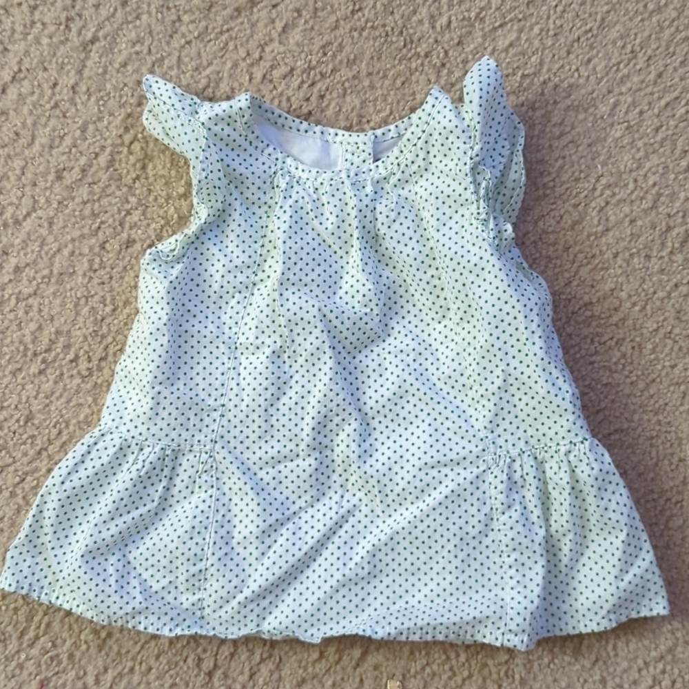 Baby Gap White & Green Polka Dot Ruffle Sleeve Tunic Cotton Shirt Size 12-18 M